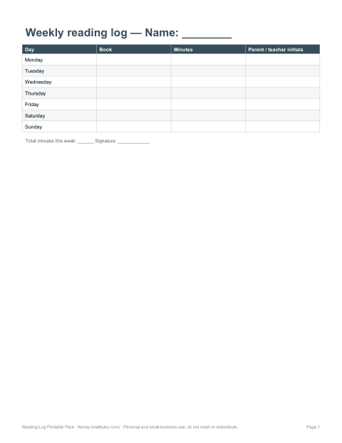 Preview of the first page of Weekly log (PDF/DOCX)