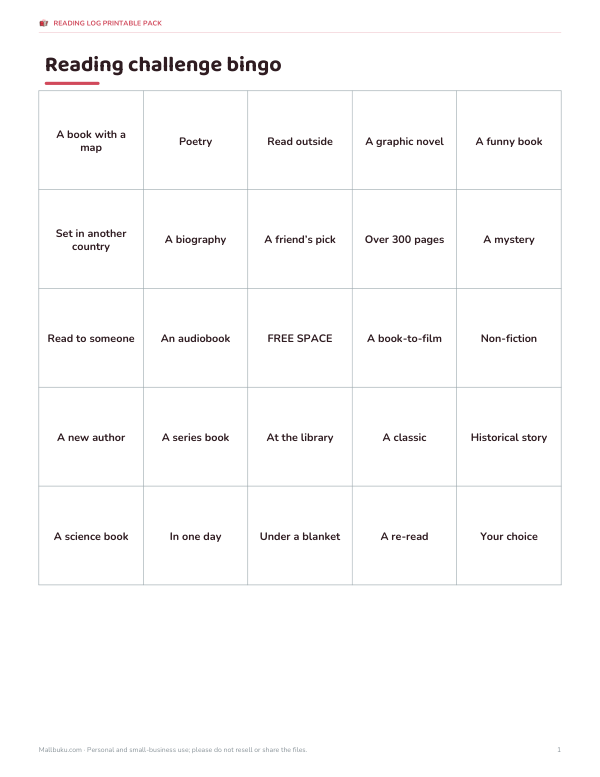 Preview of Printable Reading Bingo Sheet